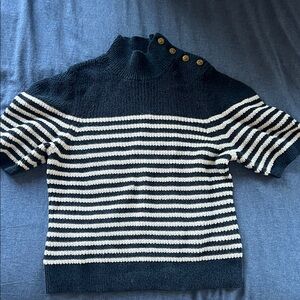 Maeve Navy and Cream Striped Turtleneck Sweater